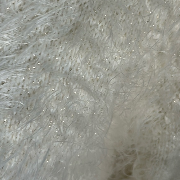 Justice Clothing Tween Open Front Fuzzy Eyelash Winter White and Gold Cardigan - Picture 5 of 6